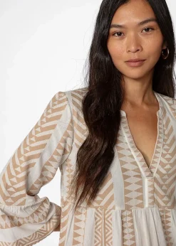 Beige jacquard-vävd tunika
