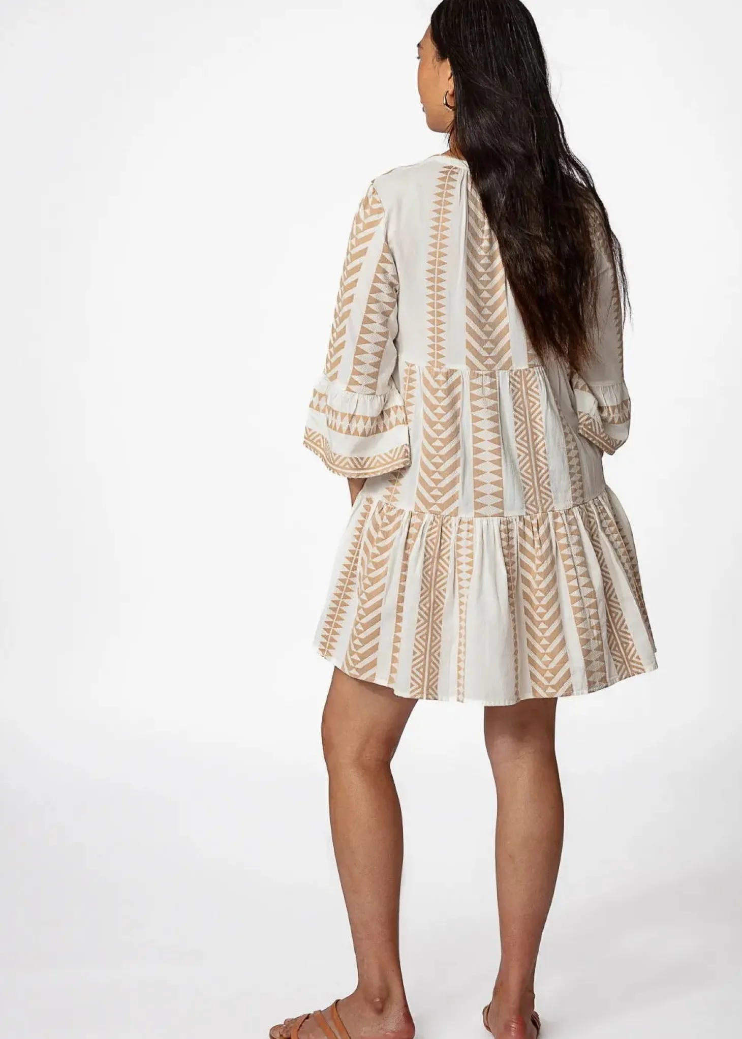 Beige jacquard-vävd tunika