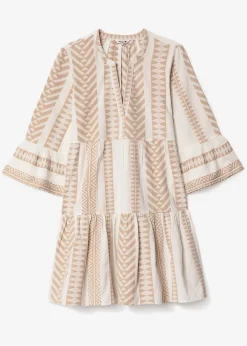 Beige jacquard-vävd tunika