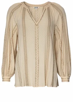 Broderad blus med puffärm