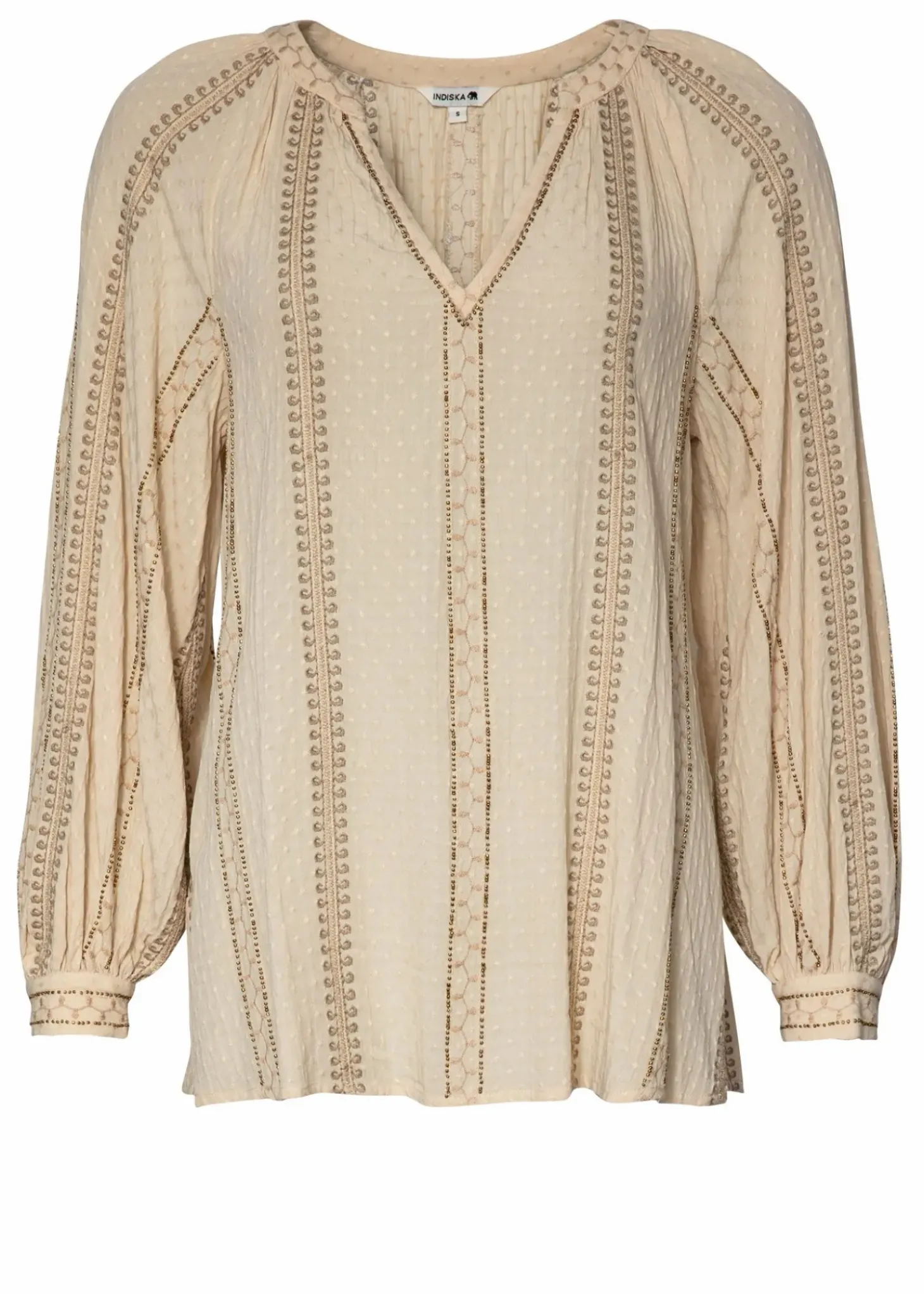 Broderad blus med puffärm