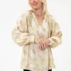 Broderad blus med puffärmar