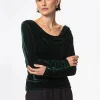 Draperad grön velourtopp