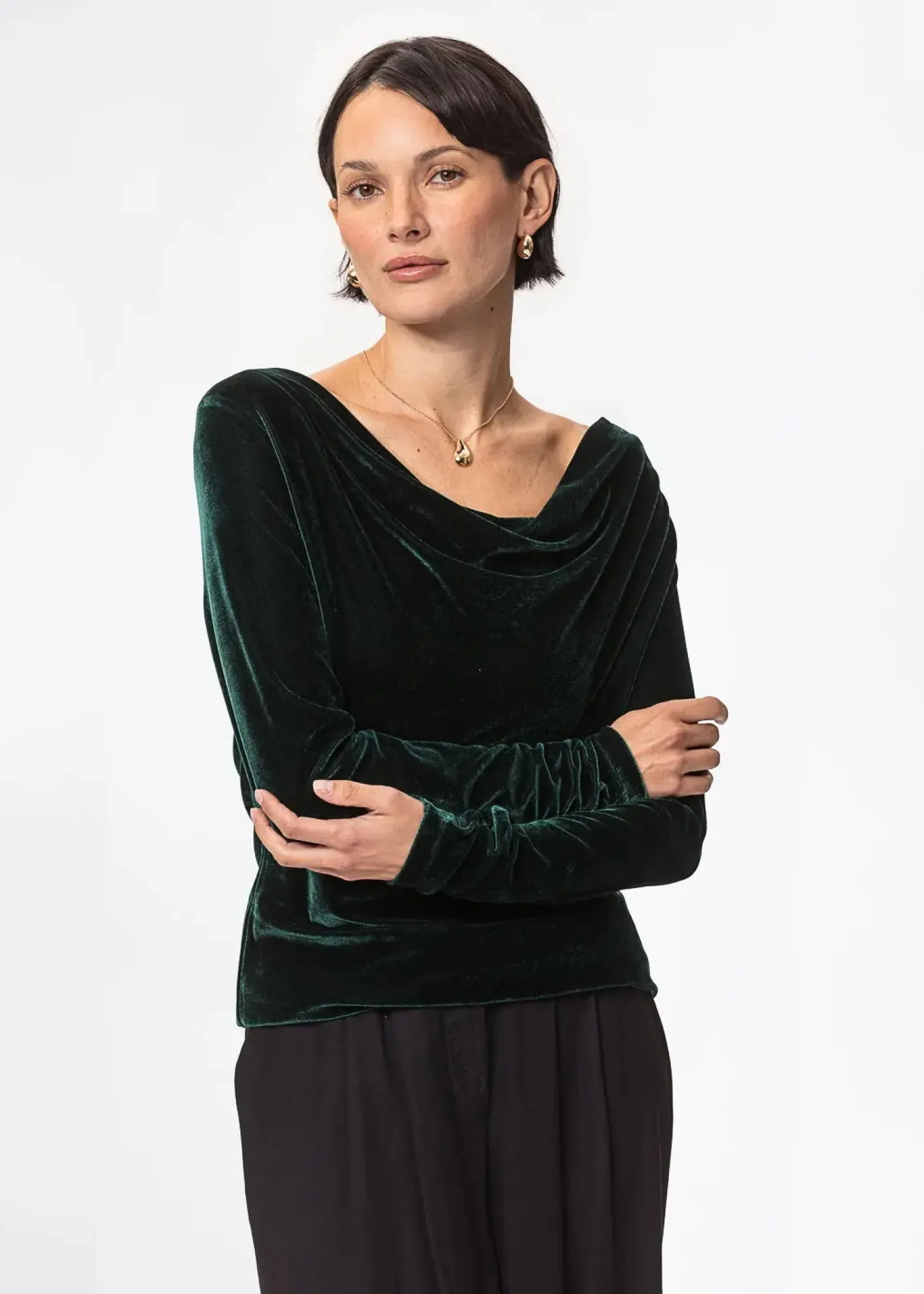 Draperad grön velourtopp