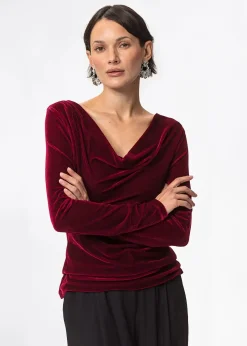 Draperad röd velourtopp