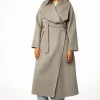 Dubbelvävd grå/beige ullkappa i omlottmodell