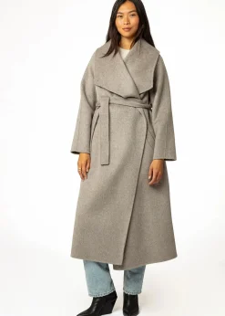 Dubbelvävd grå/beige ullkappa i omlottmodell