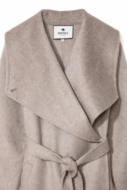 Dubbelvävd grå/beige ullkappa i omlottmodell