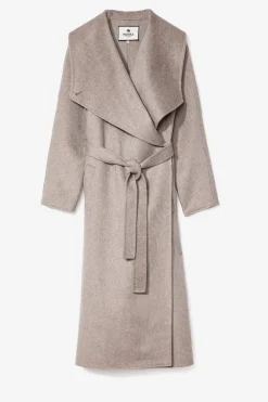 Dubbelvävd grå/beige ullkappa i omlottmodell