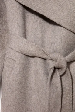 Dubbelvävd grå/beige ullkappa i omlottmodell