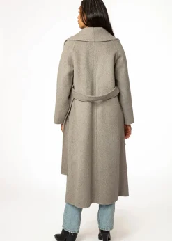 Dubbelvävd grå/beige ullkappa i omlottmodell