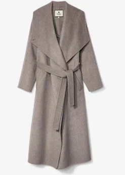 Dubbelvävd grå/beige ullkappa i omlottmodell