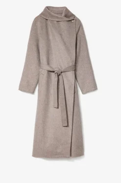 Dubbelvävd grå/beige ullkappa i omlottmodell