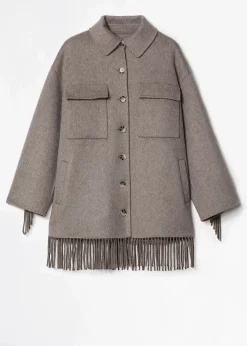 Grå/beige ulljacka med fransar