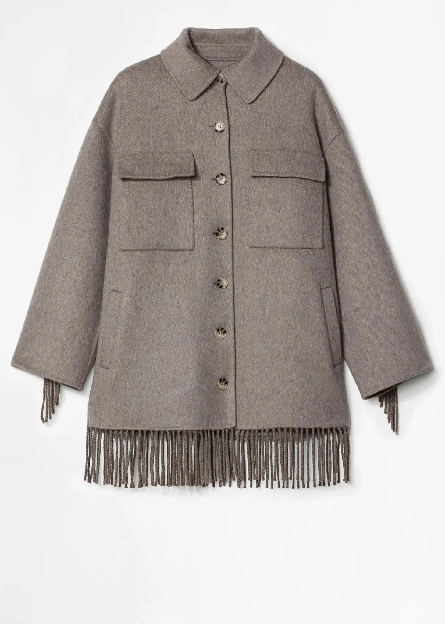 Grå/beige ulljacka med fransar