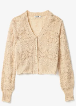 Mönsterstickad beige kofta