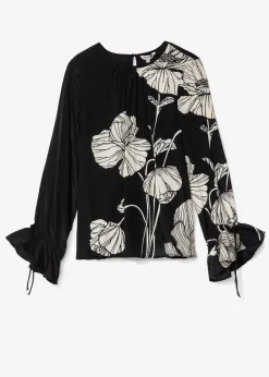 Svart blommig blus med volang