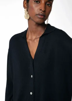 Svart finstickad cardigan med krage