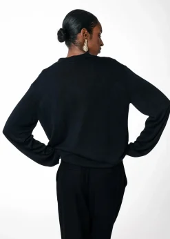 Svart finstickad cardigan med krage