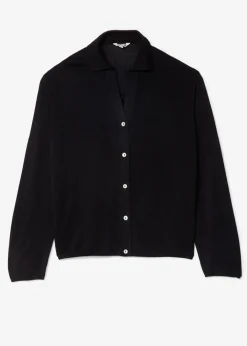 Svart finstickad cardigan med krage