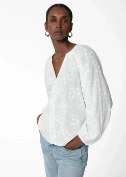 Vit broderad bomullsblus