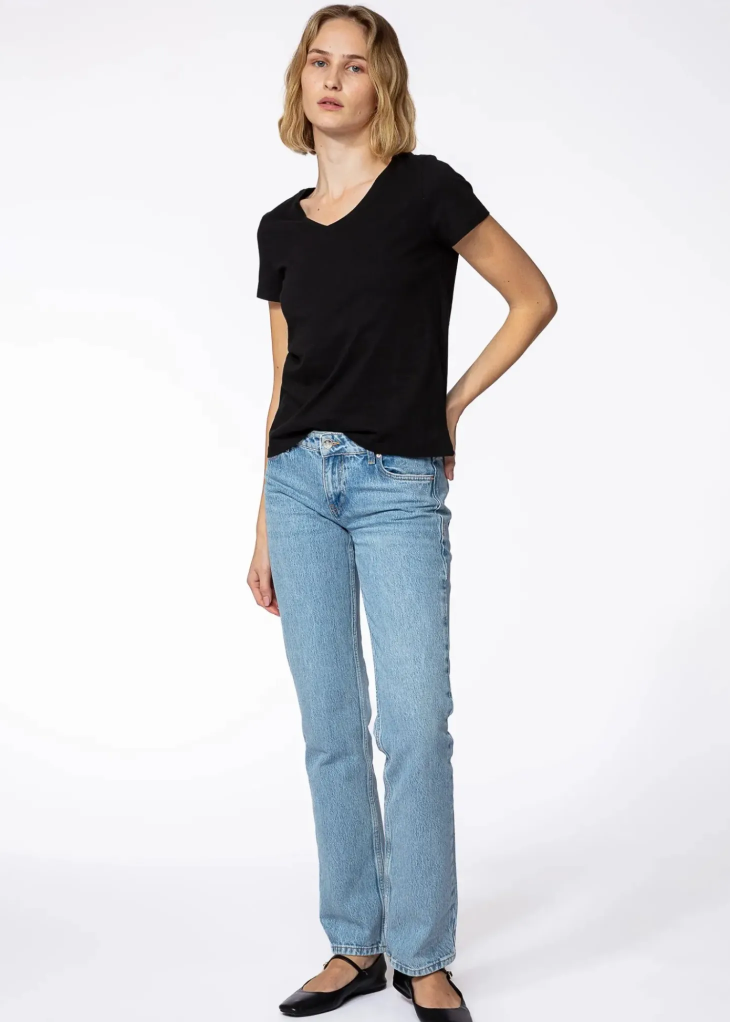 V-ringad bomulls t-shirt